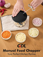 GDL Food Chopper, Pull Onion Chopper Dicer, Hand Powered Food Chopper, Fast Cutting Hand Chopper Mincer for Oinon, Garlic, Nut, 3.4 Cups 0.8L, Black