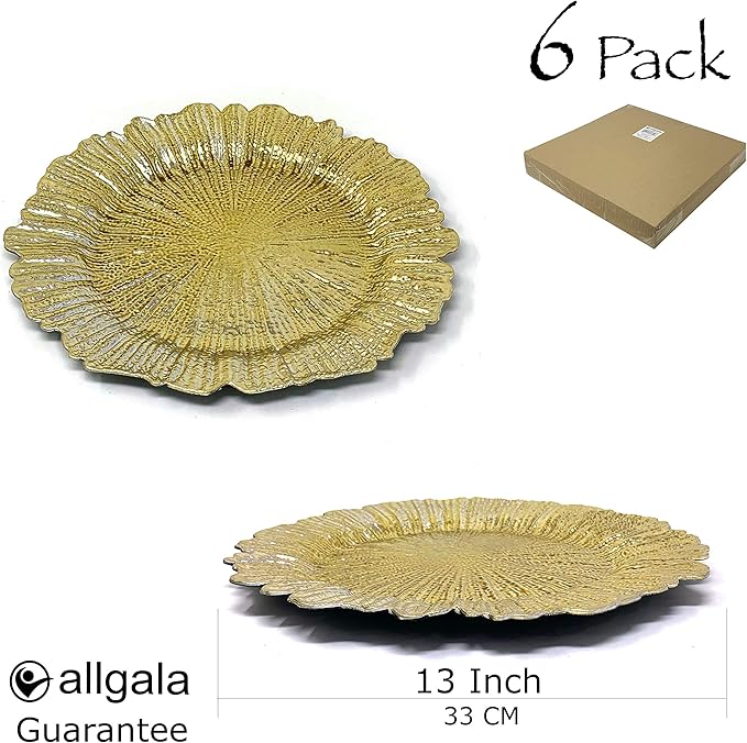 allgala 13-Inch 6-Pack Heavy Quality Round Charger Plates-Reef Gold-HD80331