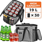 OPUX Soft Cooler Bag, Insulated Collapsible Lunch Cooler Tote for Men Work Camping Beach Travel, Portable Soft Sided Leakproof Waterproof Large Lunch Bag Box with Shoulder Strap 30 Cans, Heather Gray