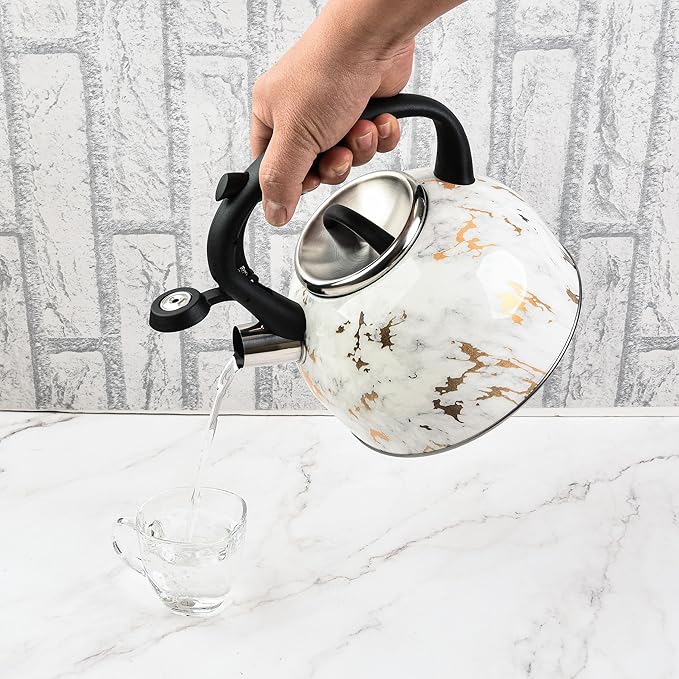 Whistling Stovetop Tea Kettle,Food Grade Stainless Steel, Cool Touch Ergonomic Handle, Fast Boil, for Gas, Electric, and Glass Ranges - 3L