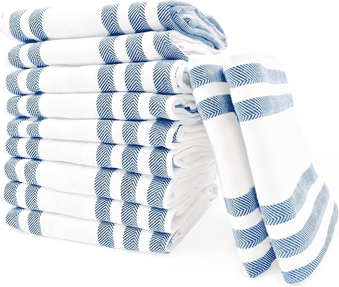 Realm 15" x 25" 100% Cotton Classic Kitchen Dish Towel (12 Pack) | Cuisine Stripe Nautical Blue | Super Absorbent Machine Washable Tea Towels with Hanging Loop
