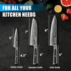 Sunnecko Damascus Kitchen Knife Set 3 Piece, Sharp Chef Knife Set Professional Kitchen Knives Sets Full Tang with Gift Box