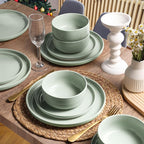 HaWare Stoneware Dinnerware Sets, 12-Piece Plates and Bowls Set for 4, Dishes Set for Home Restaurant, Speckled Asparagus Green