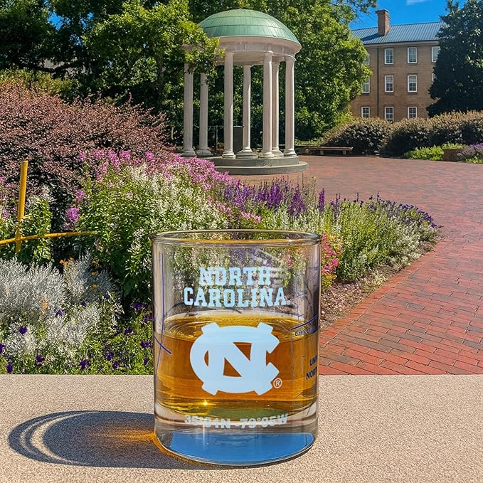 Greenline Goods – University of North Carolina Tar Heels College Whiskey Glasses (Set of 2), 10 oz – Full-Color Logo + Campus Map