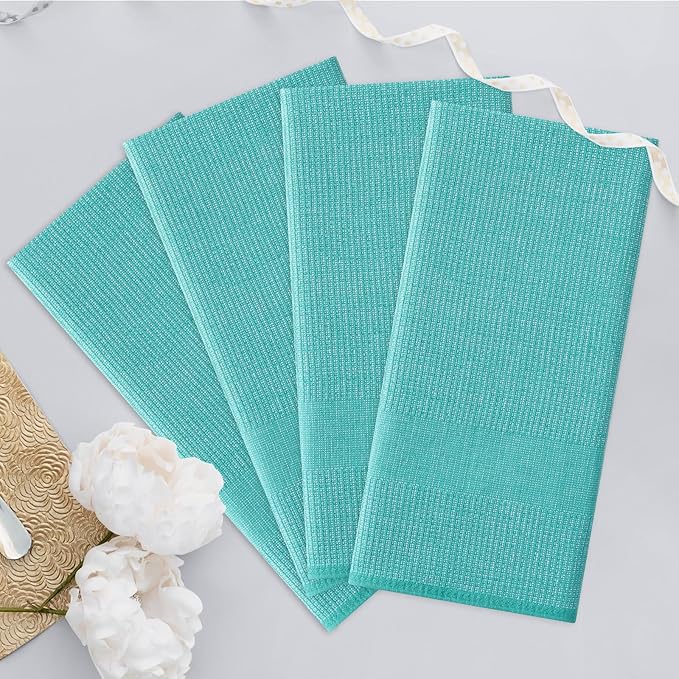 Homaxy Premium Kitchen Towels(18”x 28”, 6 Pack), Large Cotton Kitchen Hand Towels, Flat and Terry Dish Towels, 380 GSM Highly Absorbent Tea Towel Set with Hanging Loop, Teal