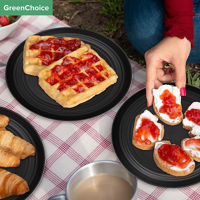 Wheat Straw Dinnerware Sets for 4 - GreenChoice Lightweight & Unbreakable Dishes Microwave & Dishwasher Safe Perfect for Camping, Picnic, RV, Dorm Plates, Cups and Bowls (Black)