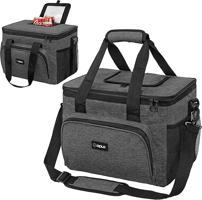 OPUX Soft Cooler Bag, Insulated Collapsible Lunch Cooler Tote for Men Work Camping Beach Travel, Portable Soft Sided Leakproof Waterproof Large Lunch Bag Box with Shoulder Strap 40 Cans, Charcoal Gray