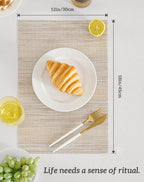 Leetaltree Lightsteel Beige with Yellow Placemats Set of 4 - Heat Resistant Non-Slip Place mats for Dining Table, Washable Durable PVC Vinyl Woven Table Mats (Lightsteel Beige, 4)