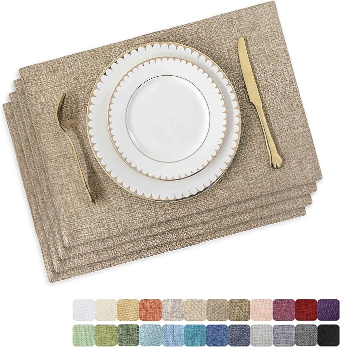 Home Brilliant Linen Placemats Set of 4 Heat Resistant Dining Table Cloth Place Mats Kitchen Table Mats Placemats Table Spring Decor, Natural Linen