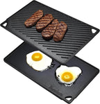 Bruntmor 2-in-1 Reversible Grill Plate - Pre-Seasoned Cast Iron Griddle Pan for Gas Stovetop, Oven, or Open Fire - 17x10-Inch Rectangular Double Sided Flat Pan for Camping, Roasting, and Grilling