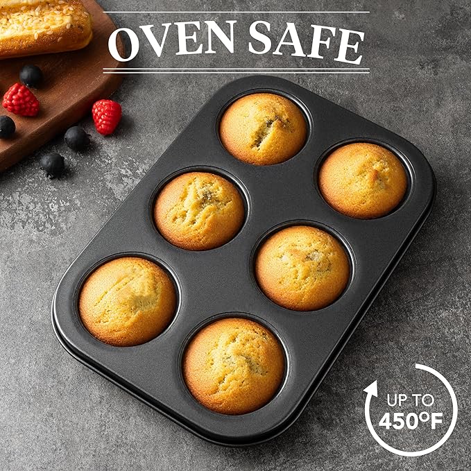 Tiawudi Mini Fluted Tube Cake Pan, 6 Cavity Bundt Cake Baking Pan, Non-stick Baking Mold for Cupcakes, Donuts, Cornbread, Brownies, Jellies, Set of 3