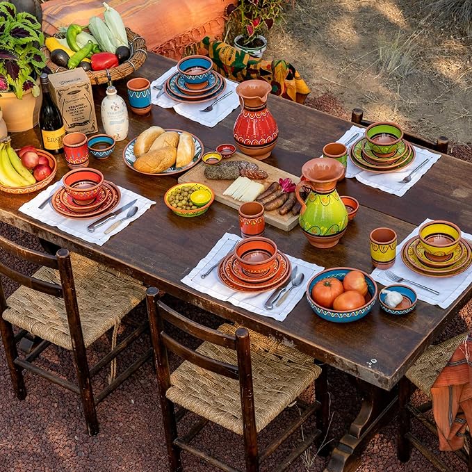 Cactus Canyon Ceramics Salsa Bowls - Spanish Terracotta Multicolor Decor - Small Serving Bowl (European Size), Festive Dinnerware 5 Piece Set - Dishwasher & Microwave Safe