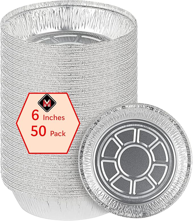 Mr Miracle Pack of 50 Disposable Aluminum Foil Pans –6 Inch Circular Aluminum Pans, Ideal for Baking, Storing, Heating, Serving, BBQ - Round Foil Pans