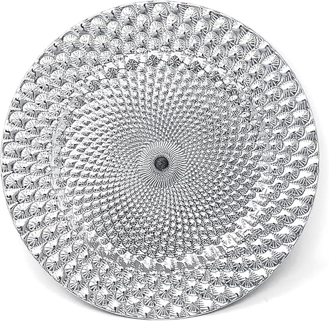 Allgala Heavy Quality Round Charger Plates - 13-Inch Set for Table Decor - Ideal for Weddings, Thanksgiving Parties & Holidays - Peacock Silver (48-Pack)