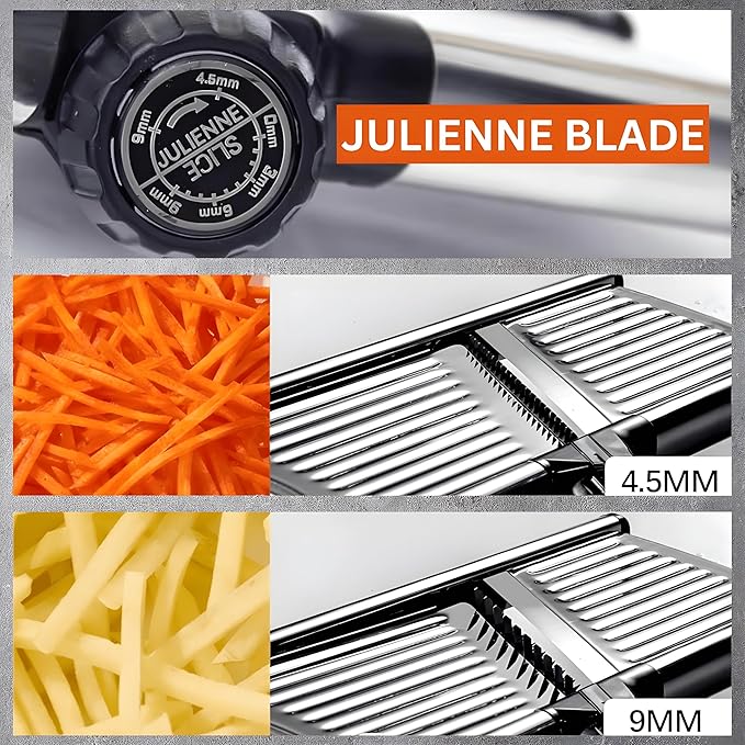 Mandoline Slicer for Kitchen, Adjustable Stainless Steel Vegetable Slicer and Chopper, Food Slicer with Julienne Cutter, Potato, Onion, Tomato, Cucumber and Salad Chopper with Safety Gloves
