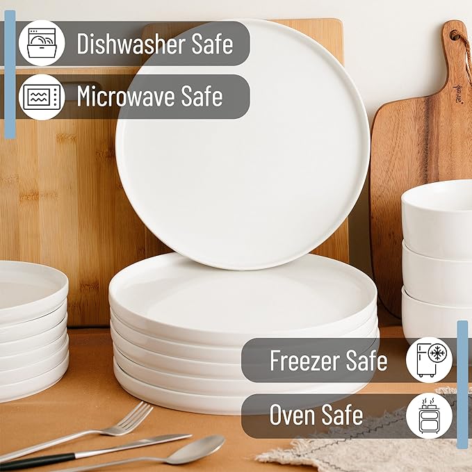 BTaT- Porcelain White Dinner Plates, Set of 6, 10.6 inch, Salad Serving Modern Round Dishes, Smooth Glaze, Dishwasher Safe, Microwave Safe, Oven Safe, Scratch Resistant