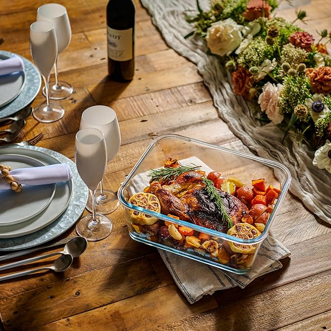 Extra Large Oven Safe Glass Food Storage Container with Airtight Locking Lid & Handle. 6500ml / 220oz / 28 Cup - Storing Lunch Food, Vegetables, Fruits, Baking Casserole, Roasting Turkey, BPA Free.