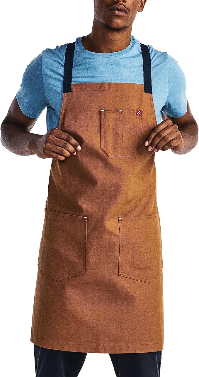 hedley & bennett Crossback Apron - Crossback Chef Apron with Pockets - 100% Cotton Canvas, 8oz - Denver Brown