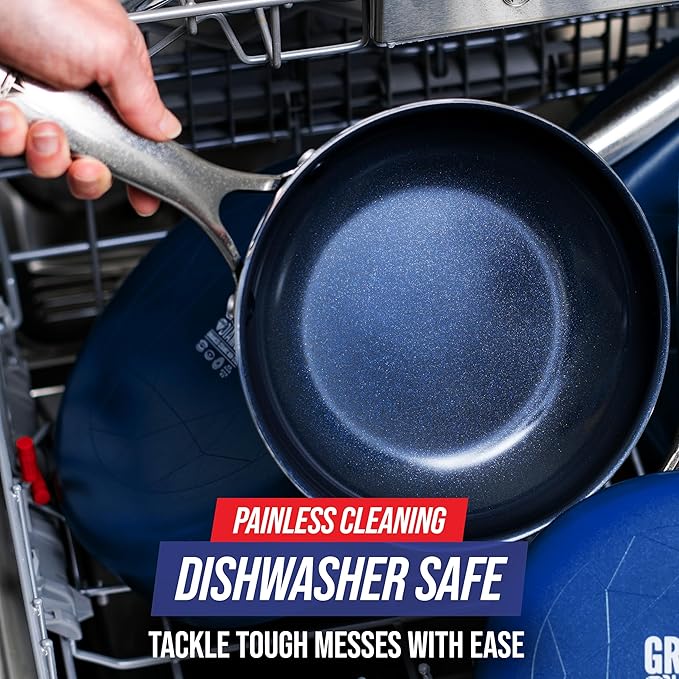 Blue Diamond 12" Nonstick Frying Pan Skillet, Diamond Infused PFAS & PTFE-Free Ceramic Pot, Dishwasher & Oven Safe, Stay Cool Handle, Durable Non Toxic Metal Utensil Safe, Egg & Omelet Pan, Blue