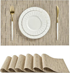 Leetaltree Light Brown Placemats Set of 6 - Heat Resistant Non-Slip Place mats for Dining Table, Washable Durable PVC Vinyl Woven Table Mats（Light Brown, 6）
