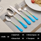 20-Pieces Color Silverware Sets for 4,Blue and Yellow Handle Stainless Steel Cutlery Set, Include Forks Spoons and Knives Set, Dishwasher Safe Utensil Sets for Home Restaurant