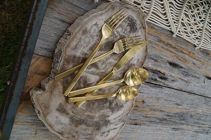 Fortessa Arezzo 18/10 Stainless Steel Flatware, 5 Piece Place Setting, Service for 1, Brushed Gold