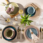 AmorArc Ceramic Dinnerware Sets for 4, 12 Pieces Handpainted Plates and Bowls Set with Rustic Terracotta Underside, Scratch Resistant Stoneware Dishes Set, Dishwasher & Microwave Safe, Multi-Color