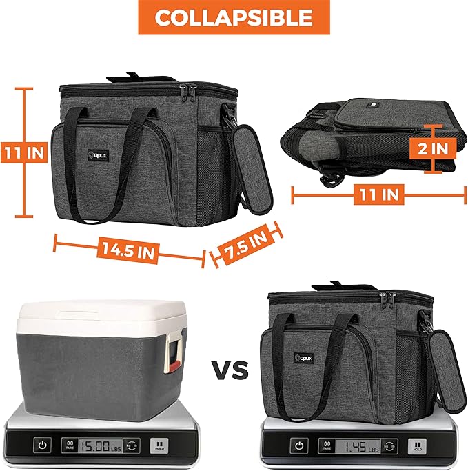 OPUX Soft Cooler Bag, Insulated Collapsible Lunch Cooler Tote for Men Work Camping Beach Travel, Portable Soft Sided Leakproof Waterproof Large Lunch Bag Box with Shoulder Strap 30 Cans, Charcoal Gray