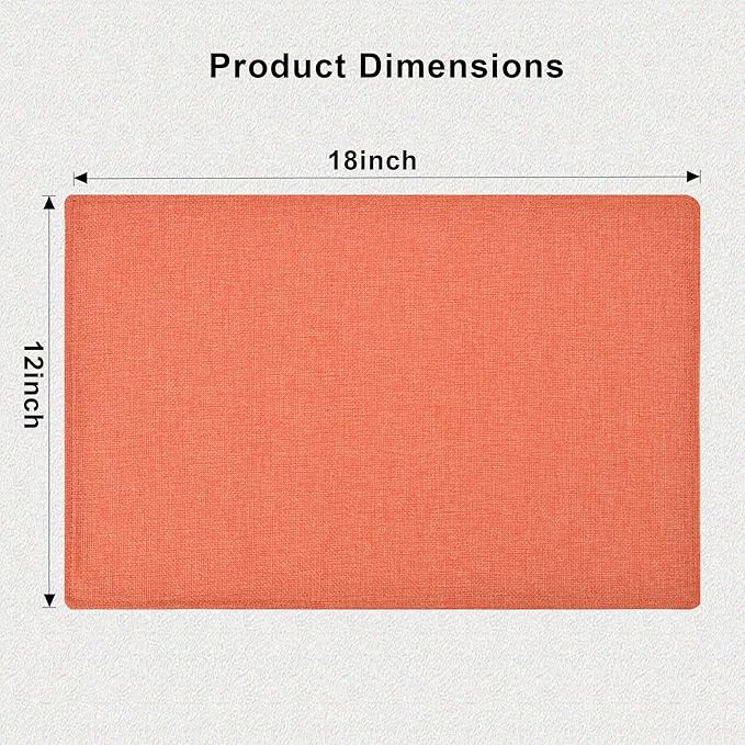 Thanksgiving Orange Cloth Placemats Set of 6 - Easy to Clean Linen Type Fabric Table Placemats -Machine Washable & Heat Resistant Non-Slip Table Mats for Holiday Dining (Orange, 6)