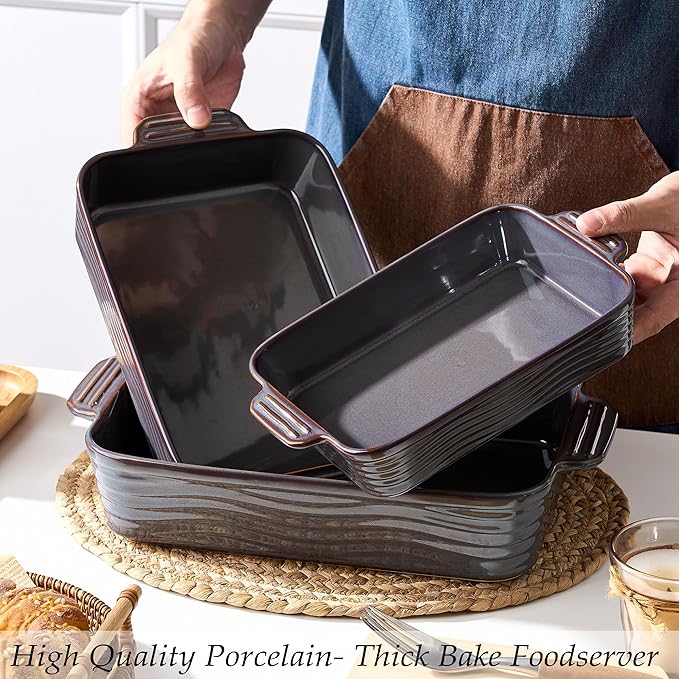 Ceramic Baking Dish Set of 3, Casserole Dishes for Oven, Square Porcelain Bakeware Set with Handles, Lasagna Baking Pan for Cooking, Perfect for Baking and Serving, Housewarming, Halloween, Thanksgiving, Christmas, New Year- Kiln-Transformed Purple
