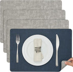 Myir JUN Placemats Dual Sided, Faux Leather Place Mats Set of 4 Indoor Placemats for Dining Table Outdoor Placemats Manteles Individuales Square Non-Slip Washable Table Mats (Gray Blue, Set of 4)