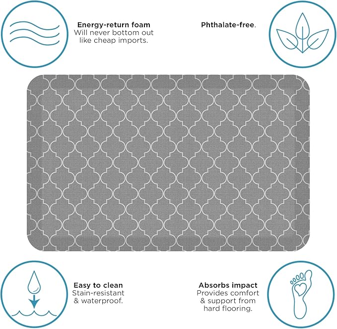 NewLife by GelPro Anti-Fatigue Designer Comfort Kitchen Floor Mat, 20x32”, Trellis Grey Resistant Surface with 3/4” Thick Ergo-Foam Core for Health and Wellness