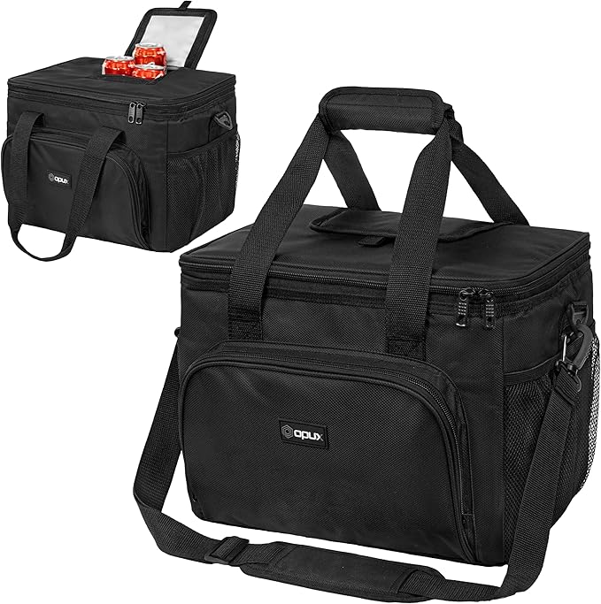 OPUX Soft Cooler Bag, Insulated Collapsible Lunch Cooler Tote for Men Work Camping Beach Travel, Portable Soft Sided Leakproof Waterproof Large Lunch Bag Box with Shoulder Strap 40 Cans, Black