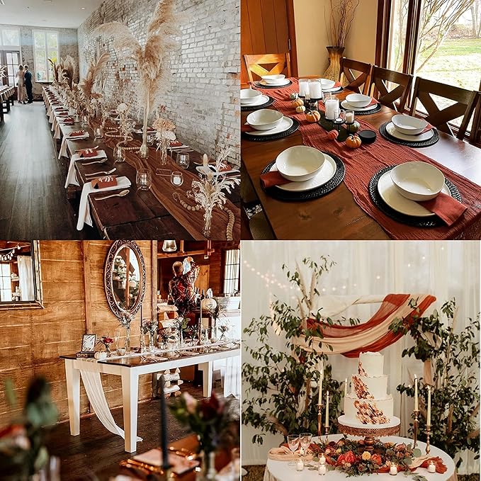 12 Pack Dusty Blue Cheesecloth Table Runner 10ft Boho Gauze Cheese Cloth Table Runner Rustic Sheer Runner 120 inch Long for Christmas Wedding Table Decorations