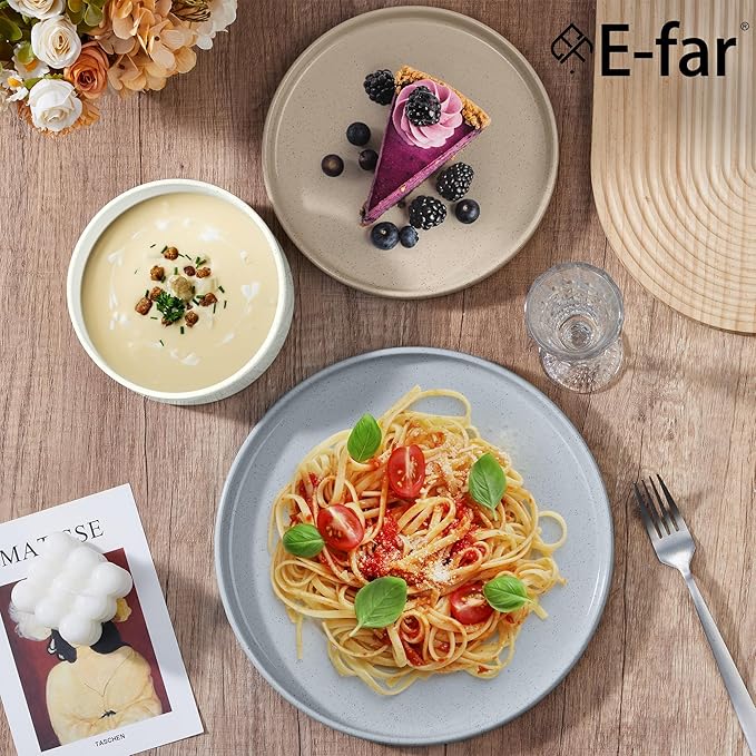 E-far Dinnerware Sets for 8, 24-Piece Stoneware Plates and Bowls Dish Set, Modern Kitchen Dinning Dishware, Chip and Scratch Resistant, Microwave & Dishwasher Safe, Speckled Multicolor