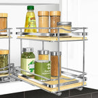 LYNK PROFESSIONAL® Élite™ Pull Out Spice Rack Organizer for Inside Kitchen Cabinets - 6-1/4 inch Wide - Slide Out Drawer – Wood/Chrome Sliding Spice Cabinet Organization Shelf Racks - 2 Tier