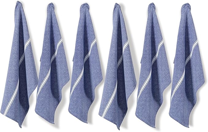 Lane Linen Kitchen Towel Set, 6 Pack 100% Cotton Hand Towels For Kitchen, Dish Towels For Drying Dishes, Lint Free, 14"x25", Good For Cleaning Windows, Ceramic Surface, Glass Stovetops - Blue Chambray