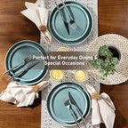 GBHOME Ceramic Dinnerware Sets for 4, 12 Pieces Stoneware Plates and Bowls Sets, Scratch Resistant Dishes, Dishwasher & Microwave Safe, Reactive Glaze-Malachite Green