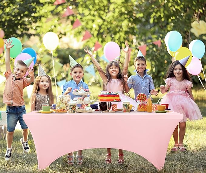 Utopia Kitchen 6FT Spandex Tablecloth [2 Pack, Pink] 200 GSM Stretch, Fitted, Washable and Wrinkle Resistant Table Cloth Rectangle Cover for Trade Shows, Wedding, Parties [72Lx30Wx30H Inch]