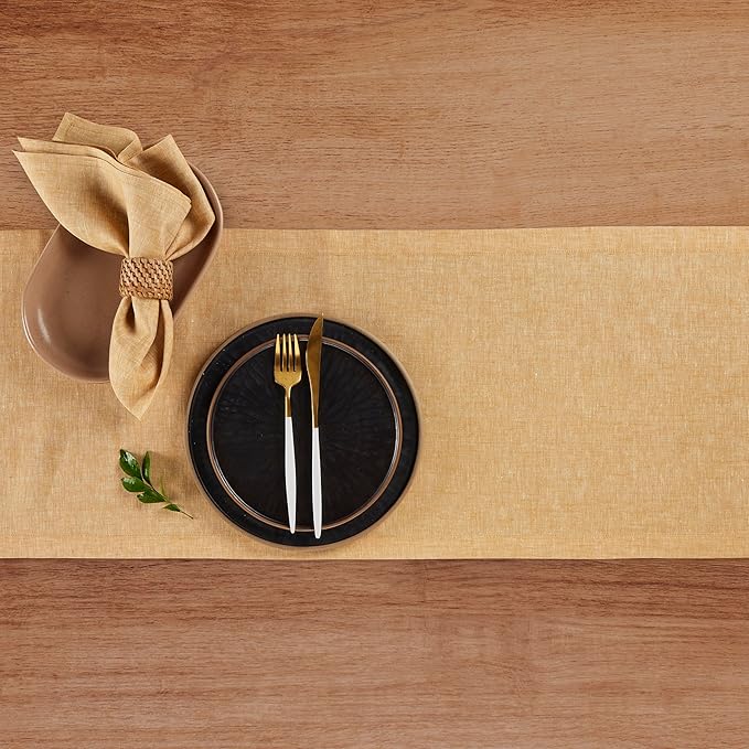 Solino Home Linen Table Runner 36 Inches - 100% Pure Linen Golden Nugget Table Runner 14 x 36 Inch Ideal for Dresser and Coffee Tables - Summer, Fall, Autumn - Athena