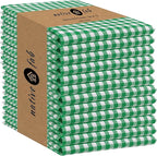 Native Fab Set of 12 Gingham Mini Check Kitchen Towels 16"x26" - Cotton Dish Towels - Soft Absorbent Hand Towels with Hanging Loop, Washcloths for Quick Drying, Cleaning - Green White