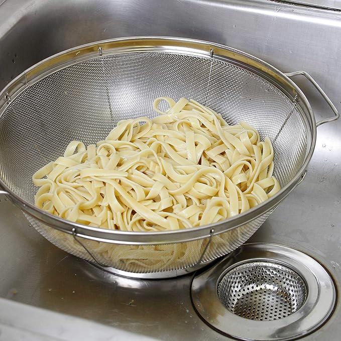 U.S. Kitchen Supply Set of 3 Stainless Steel Colander Strainers Net Baskets - 11", 9.5" & 8.5" Sizes - Colander with Handles & Resting Base - Stainless Steel Sieve, Strainers and Colanders for Kitchen