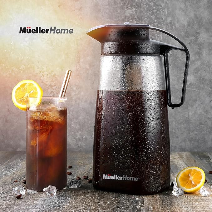 Cold Brew Coffee Maker, 64 oz Tritan Fortified Pitcher, Pour Spout Handle Lid, Resilient & Leak-Proof for Iced Coffee Tea