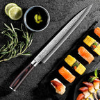Sunnecko 10.5 inch Sashimi Knife,High Carbon Stainless Steel Japanese Sushi Knives,Yanagiba Knife with Knife Sheath and Gift Box