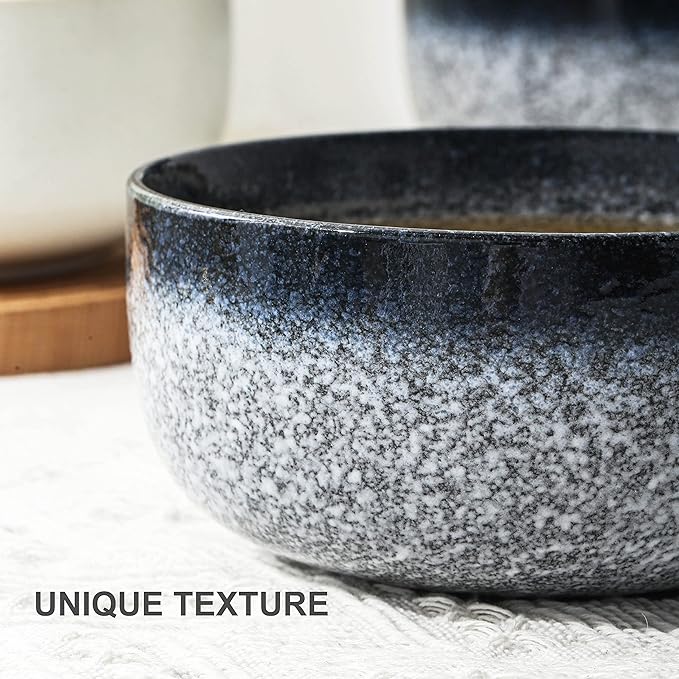 S&Q'S CERAMICS Cereal Bowls - 36 Ounce, Japanese Noodle Bowl Set, Ceramic Bowls for Kitchen, Breakfast, Oatmeal, Microwave and Dishwasher Safe, [Set of 4], Dark Blue