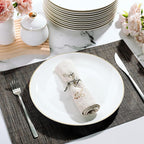 Brew To A Tea - White Porcelain Dinner Plates, Set of 12, 10.5" Gold Rimmed, Classic Style, Formal Dining