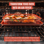 Chef Pomodoro Air Fryer Tray for Oven, Copper Crisper Tray, Air Fryer Pans for Toaster Oven, Air Fryer Basket and Tray 2-Piece Set, Air Fryer Baking Pan, Air Fryer basket for Oven (Rectangle)