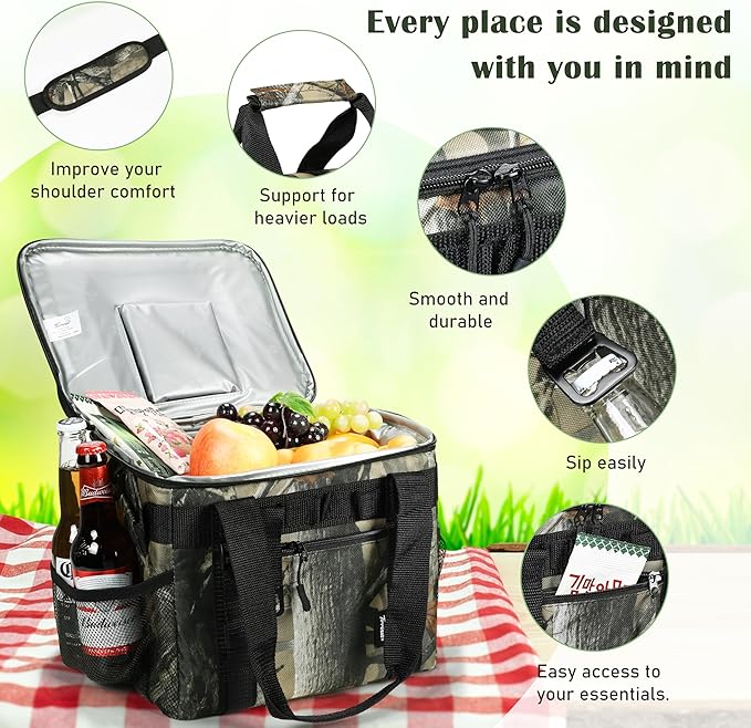 Tirrinia Large Insulated Cooler Bag - Outdoor Leakproof Cooler Box for Women & Men - Portable Freezer Bag with Adjustable Shoulder Strap for Camping, Picnic, Golf, Beach