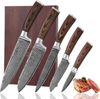 Wakoli EDIB 5-Piece Damascus Knife Set – Japanese Style Professional Kitchen Knives | Genuine Damascus Steel Blades with VG10 Core | Ergonomic Pakkawood Handles | Premium Chef Knife Set