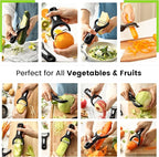 Spring Chef Stainless Steel Swivel, Y & Julienne Vegetable Peelers for Kitchen, Potato Peelers with Soft Grip Handles, Kitchen Utensils Set of 3 for Fruits, Veggies, Apple, Carrot, Cucumber - Black